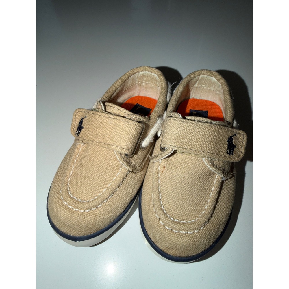 Polo Ralph Lauren Sander EZ Tan Canvas Boat Shoes Toddler Size 4 991771
